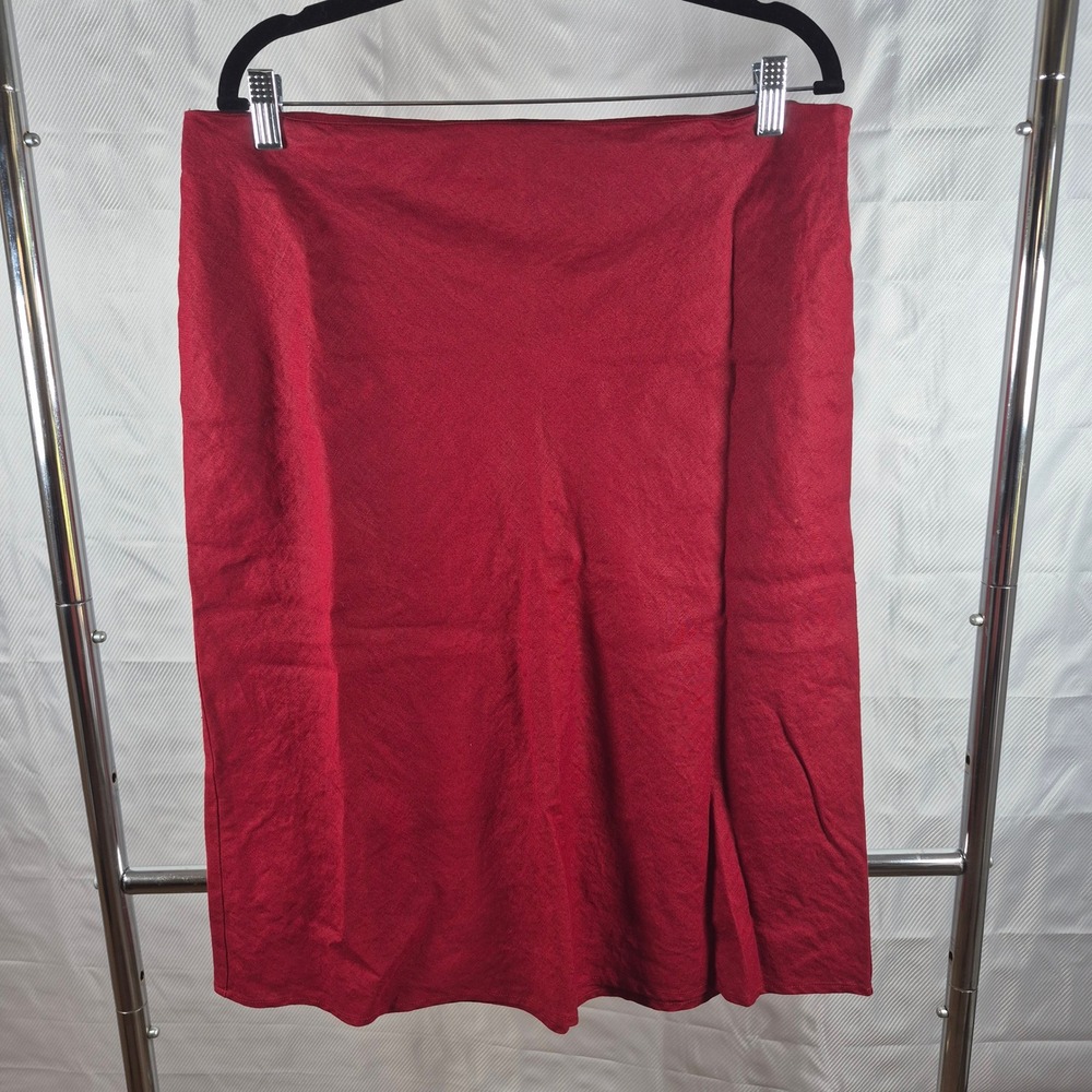 George Linen Midi Skirt 100% Linen Side Zip 14 Red Women